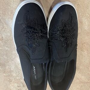 Athleta Black Embroidered Slip-On Sneakers